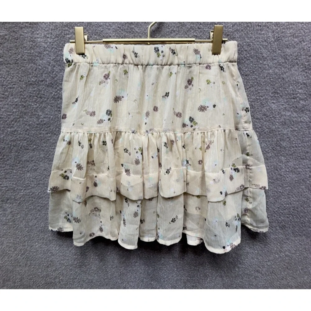 Free People From The Valley Floral Mini Skirt Size S Tiered Ruffle Elastic Waist